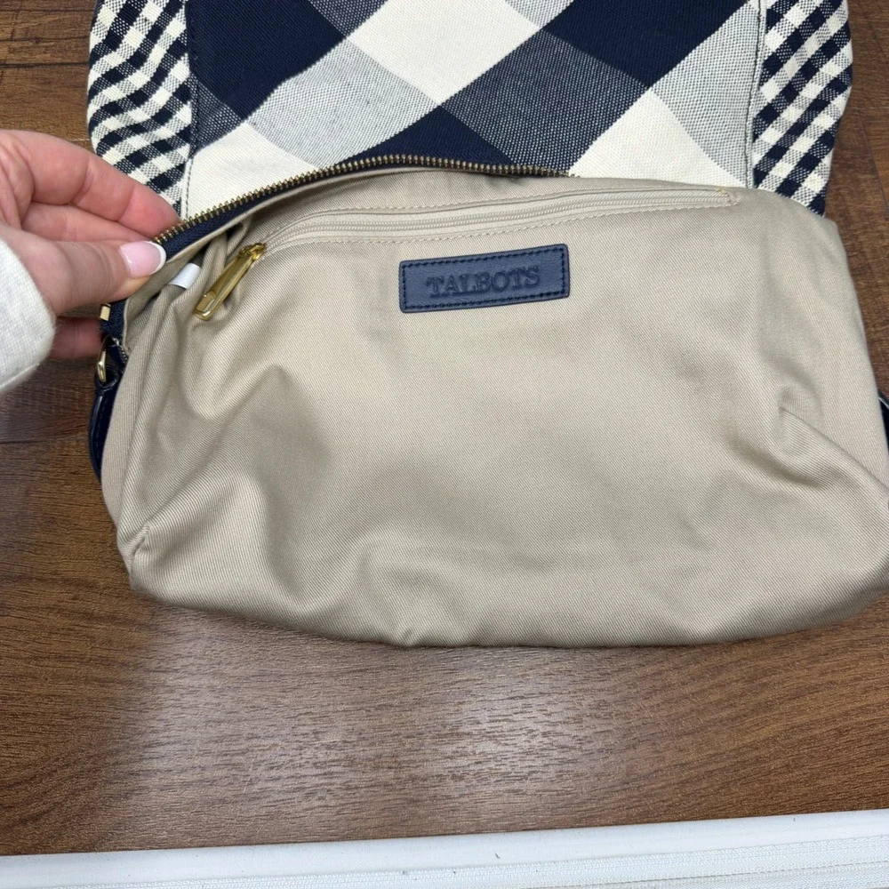 Talbots Navy & Cream Gingham Hobo Shoulder Bag